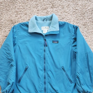 Vintage L.L. Bean Jacket Coat w/ Logo | Women&#39;s M Medium | Warm-Up Aquamarine Blue Full-Zip Fleece Lined Inner Pocket M.i. USA