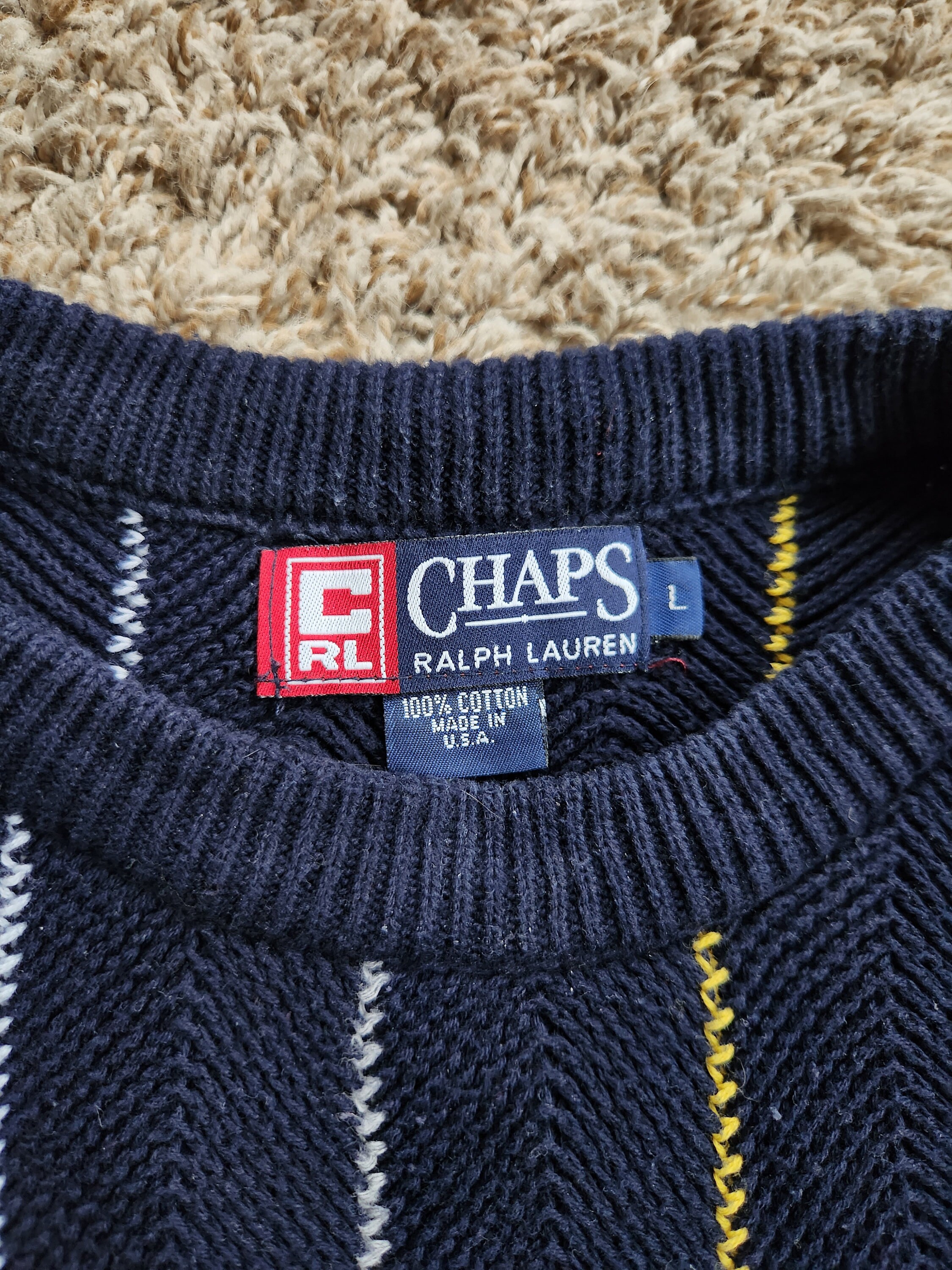 Vintage Chaps Ralph Lauren RL Knit-sweater Cotton Crewneck Men's L