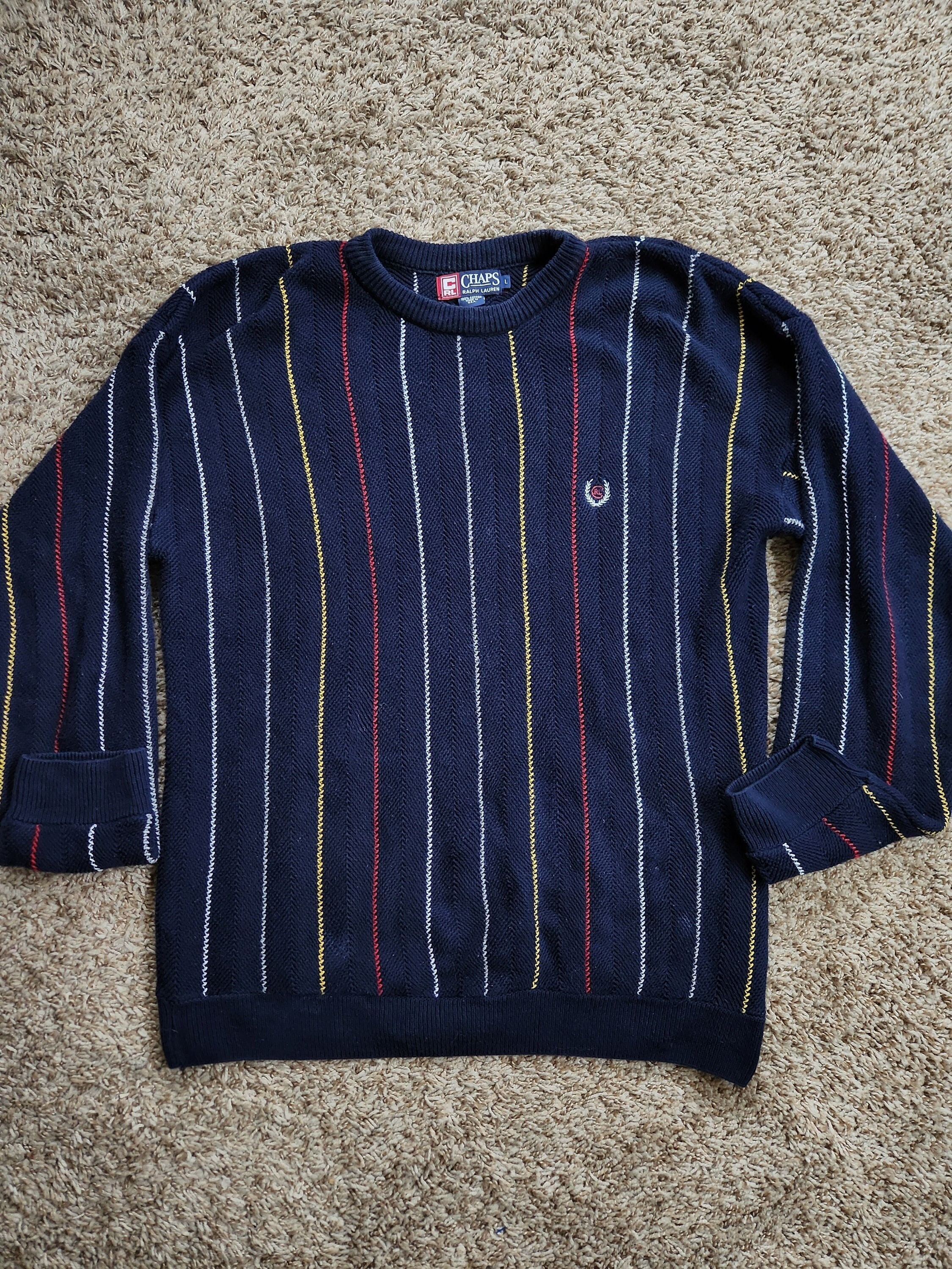 Vintage Chaps Ralph Lauren RL Knit-sweater Cotton Crewneck Men's L
