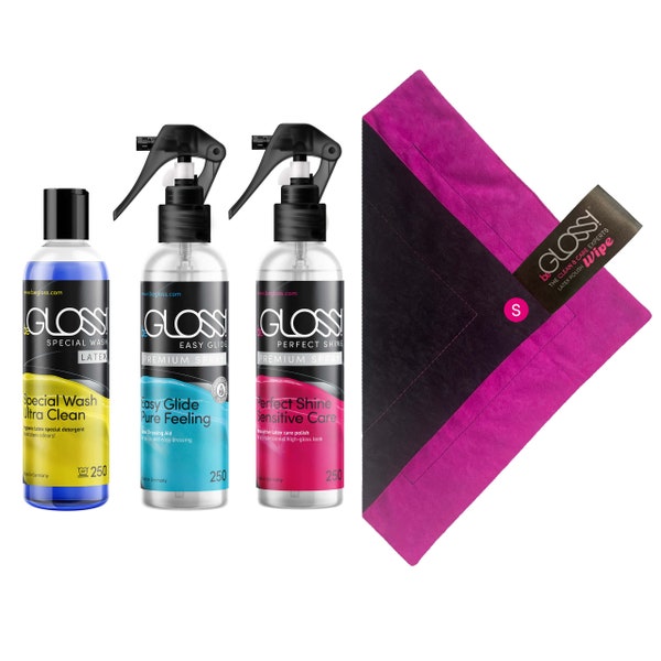 beGloss Latex Care Spray set 3 x 250ml plus Polishing Cloth -  Latex Rubber Polish, Dressing Aid, Cleaner and wipe