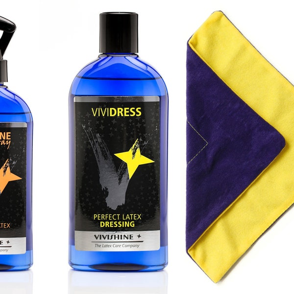 Vivishine Dress and Shine Spray Set Latex Rubber Clothing (Polish and Dressing Aid Plus Cloth)