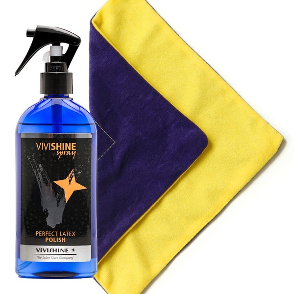Vivshine spray and wipe set - 250ml spray and viviwipe - Latex Rubber Clothing Polish