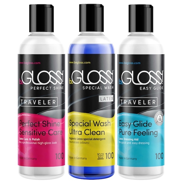 BeGloss Latex Care Set 3 x 100 ml (vernis, aide à l'habillage, nettoyant)