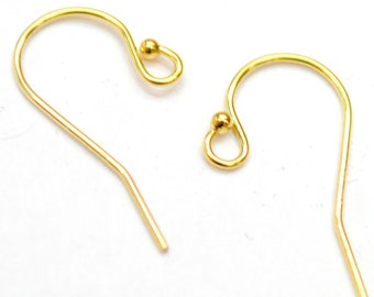 14kt Solid gold  Earwires   Ball on tip  french wire hook  jewelry making  - earring supplies - fishhook sold by pair