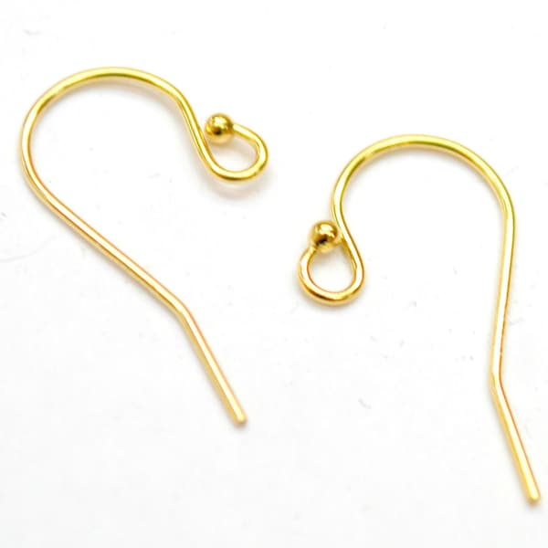 14kt Solid gold  Earwires   Ball on tip  french wire hook  jewelry making  - earring supplies - fishhook sold by pair
