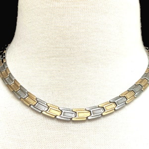 steel gold collar link  necklace  signed ST. Steel gold plated  links  chain choker