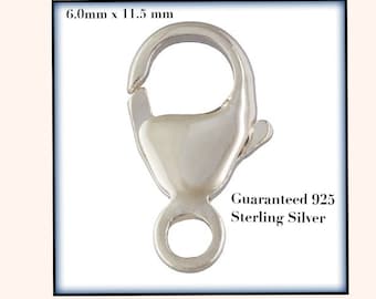 bulk sterling silver clasps - 6 mm x 11.5 mm  - oval trigger  lobster claw clasp-  jewelry making  - guaranteed 925 - packs of 5,25,50 100