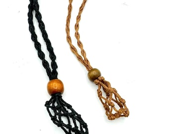 Macrame cage Crystal Holder necklace Crystal Pouch necklace stone holder macrame pendant, empty macrame crystal stone pouch gift black brown