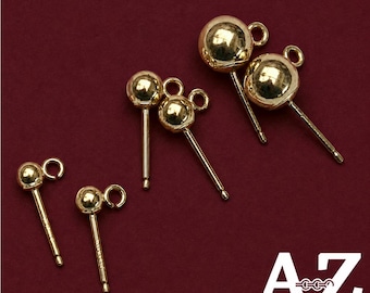 14kt Gold Filled Ball Post Earrings with Open Loop, Jewelry Making Supplies