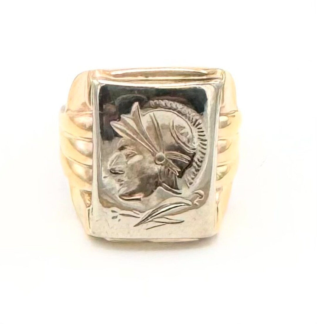 10 Kt Solid Gold Roman Soldier Cameo Ring 10kt Solidwhite and Yellow Gold Size 9 Ring Etsy