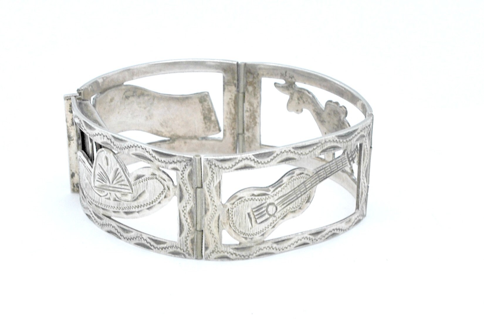 Sterling Silver Story Telling Panel Bracelet Signed JCM Mexico
