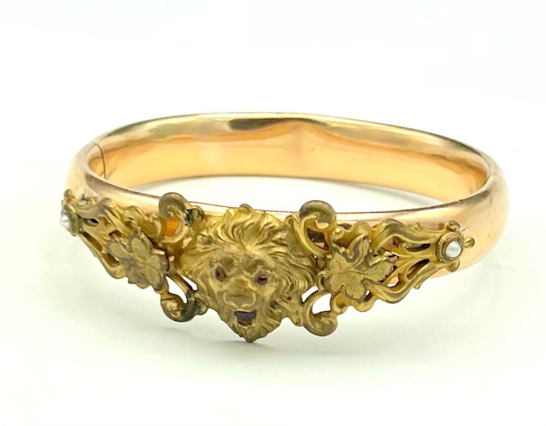 Victorian Rolled Gold Lion Head Bracelet Gold Filled Red Etsy