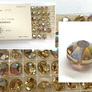 Vintage set of 4 Swarovski light colorado topaz  beads 10mm rondelelle Briolette aurora borealis made Austria art 5100 facet cut crystal