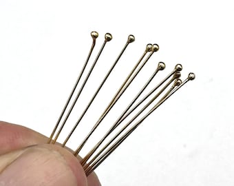 Alfileres con cabeza esférica chapados en oro, accesorios para joyería, calibre 24, 1 pulgada (paquete de 10)