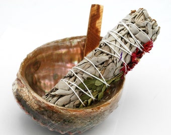 Smudging Kit  California White Sage large 1 inch  Smudge  Stick Abalone Shell and  Palo santos stick  negative energy herb plant