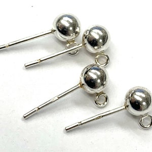 Bulk sterling silver earrings  stud ball  post with open loop  925  jewelry making  earring supplies 3mm,4mm,5mm and 6mm