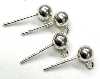 Bulk sterling silver earrings  stud ball  post with open loop  925  jewelry making  earring supplies 3mm,4mm,5mm and 6mm free shipping