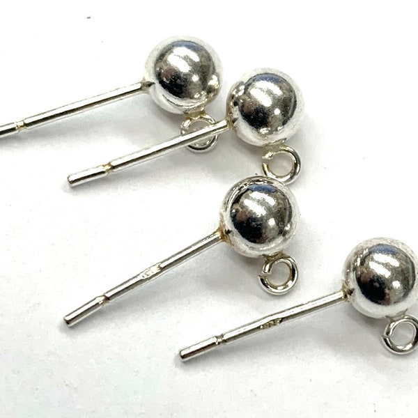 Bulk sterling silver earrings  stud ball  post with open loop  925  jewelry making  earring supplies 3mm,4mm,5mm and 6mm free shipping