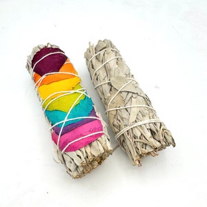 California White Sage  with decorative flowers large 4 inch  Smudge  Stick sold  as 1   bundles  cleansing negative energy herb plant