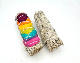 California White Sage  with decorative flowers large 4 inch  Smudge  Stick sold  as 1   bundles  cleansing negative energy herb plant