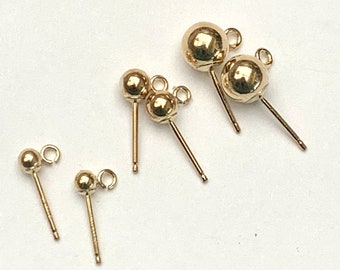 14 kt Gold filled  earrings  stud ball  post with open loop   jewelry making  earring supplies 3 mm,4 mm, 5mm, and 6 mm earstud  bulk