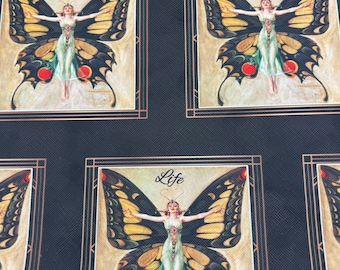 Vintage Butterfly Fairy  fabric water resistant Vinyl Leatherette 11.75 x 27&quot; customs made Art nouveau nymph