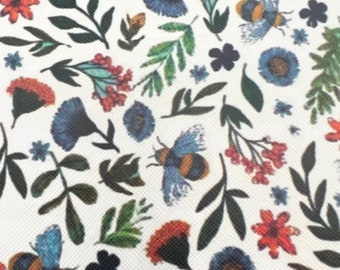 Custom made  vinyl material bumble bee and flower floral garden design fabric water resistant Leatherette 11.75 x 27&quot;