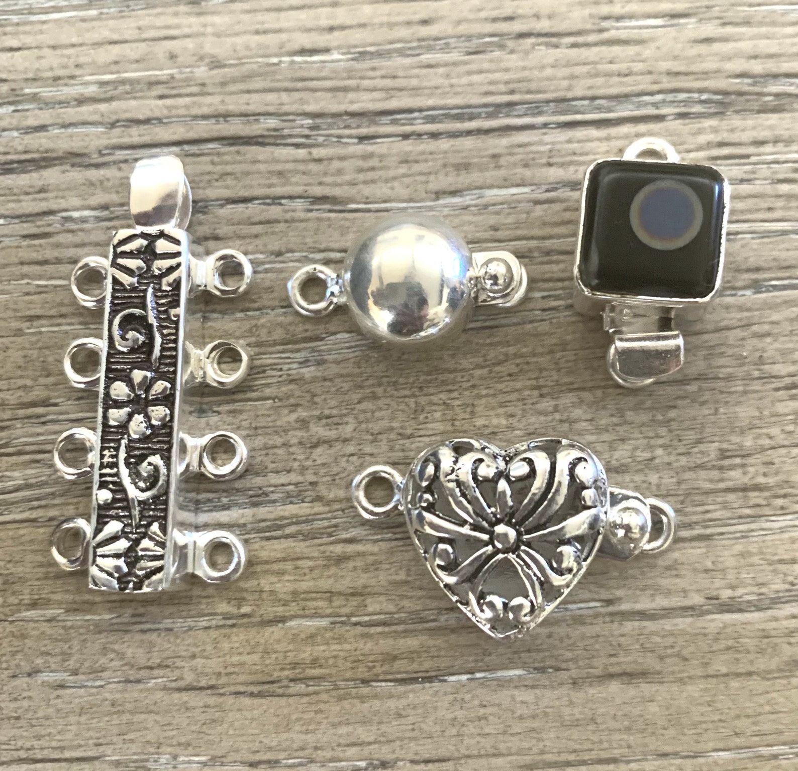 Silver Plated Box Clasp Jewelry Making 4 Strand Circle Heart Etsy