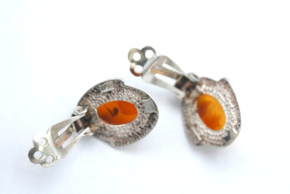 Sterling silver  Amber Earrings orange gemstone c… - image 5