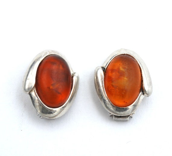 Sterling silver  Amber Earrings orange gemstone c… - image 2