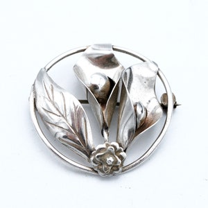 Sterling Silver Lily flower  Brooch handmade Art Nouveau   floral  pin