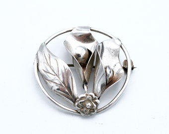 Sterling Silver Lily flower  Brooch handmade Art Nouveau   floral  pin