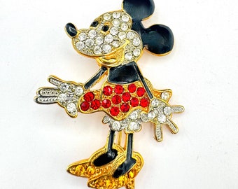 Mini broche de ratón con diamantes de imitación, pin coleccionable esmaltado con diamantes de imitación de Disney