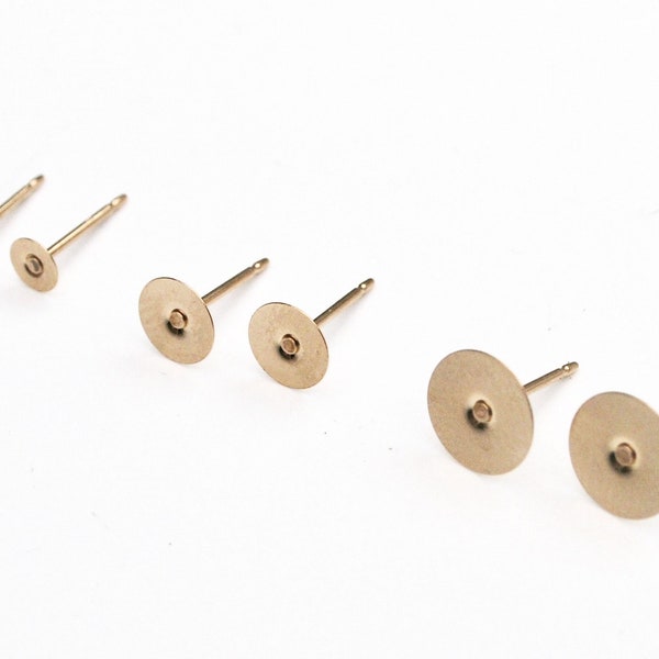 14 kt Gold filled Flat pad post earrings earrings  stud    jewelry making  earring supplies  4mm, 6 mm and 8 mm 10 pack 5 pairs