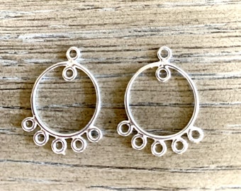 sterling silver chandelier earring findings cirle hoop with 5 loop  rings  925   jewelry making   earring supplies 16 mm 8095