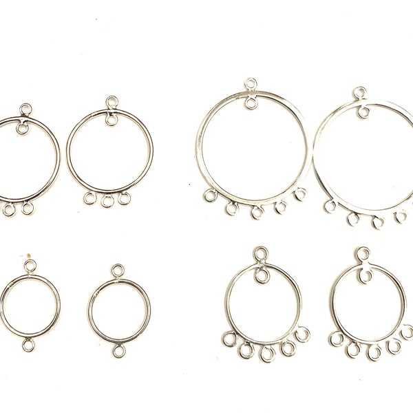 sterling chandelier earring findings round circle hoop 5 ,3 and 1 loop rings  925  jewelry making   earring supplies