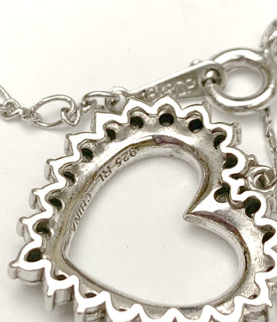 Sterling Silver rhinestone Heart Necklace  clear … - image 4