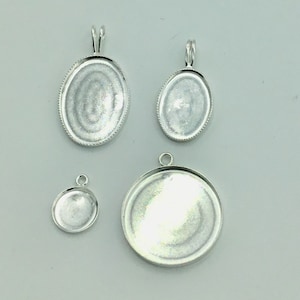 sterling Bezel cup  pendant charm silver 4 sizes round 18 mm and  8 mm oval 14mm x 10mm and 18mmx13mm