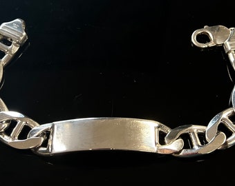 Chunky Sterling silver Id bracelet Anchor chain Bracelet  Mens heavy chain Signed 13mm  Italy 8 1/2 inches