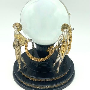 Erte crystal ball Objet with four Art Deco women stand limited edition Franklin mint
