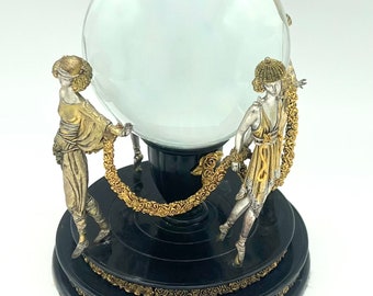 Erte crystal ball Objet with four Art Deco women stand limited edition Franklin mint