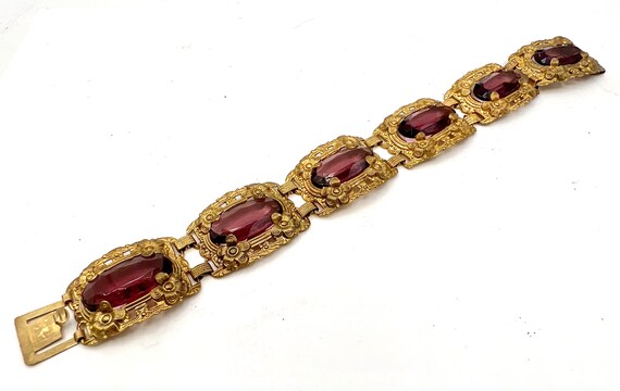 Victorian purple Gold filled bracelet Amethyst gl… - image 4
