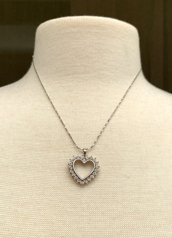 Sterling Silver rhinestone Heart Necklace  clear … - image 3