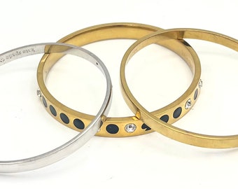 Kate Spade  Bangles lot of three  stacking bracelet gold tone silver and rhinestones
