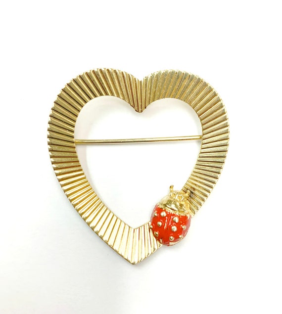 Sterling Vermeil Heart brooch  Signed Napier gold… - image 1