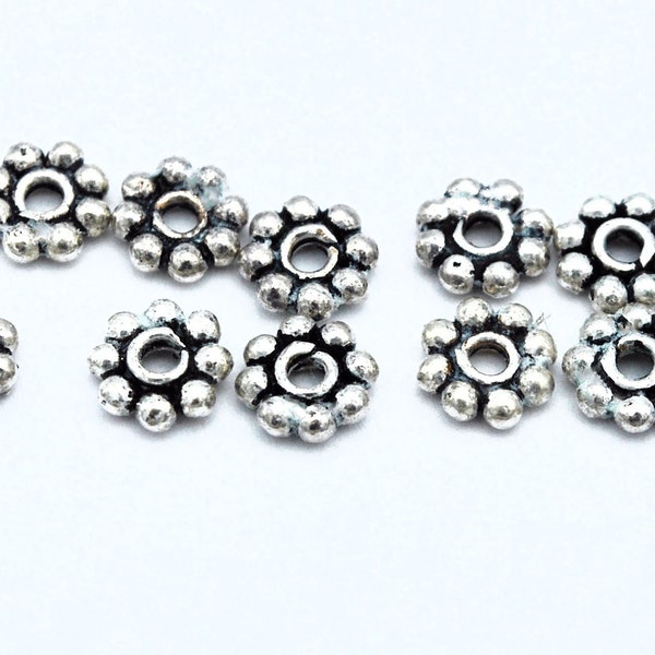 sterling silver daisy spacer beads 5mm Bali style beads jewelry making 10 beads