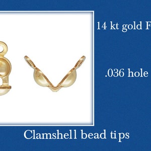 14 kt Gold filled Clamshell Fold Over Bead tip with 2 rings .036 &quot; hole