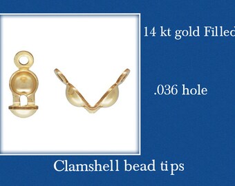 14 kt Gold filled Clamshell Fold Over Bead tip with 2 rings .036 " hole
