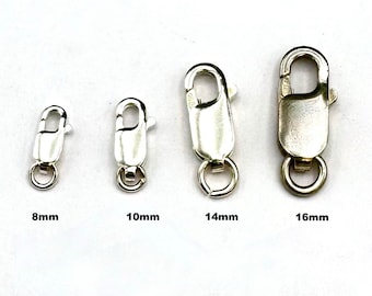 sterling silver flat  Lobster clasps with ring 8mm 10mm 12mm14mm 16mm 18mm jewelry making