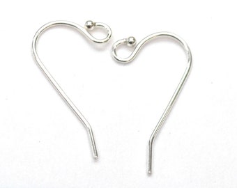 14kt Solid white gold  Earwires   Ball on tip  french wire hook  jewelry making  - earring supplies - fishhook sold by pair